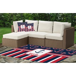 Nautical Anchors & Stripes Indoor / Outdoor Rug - Custom Size w/ Name or Text