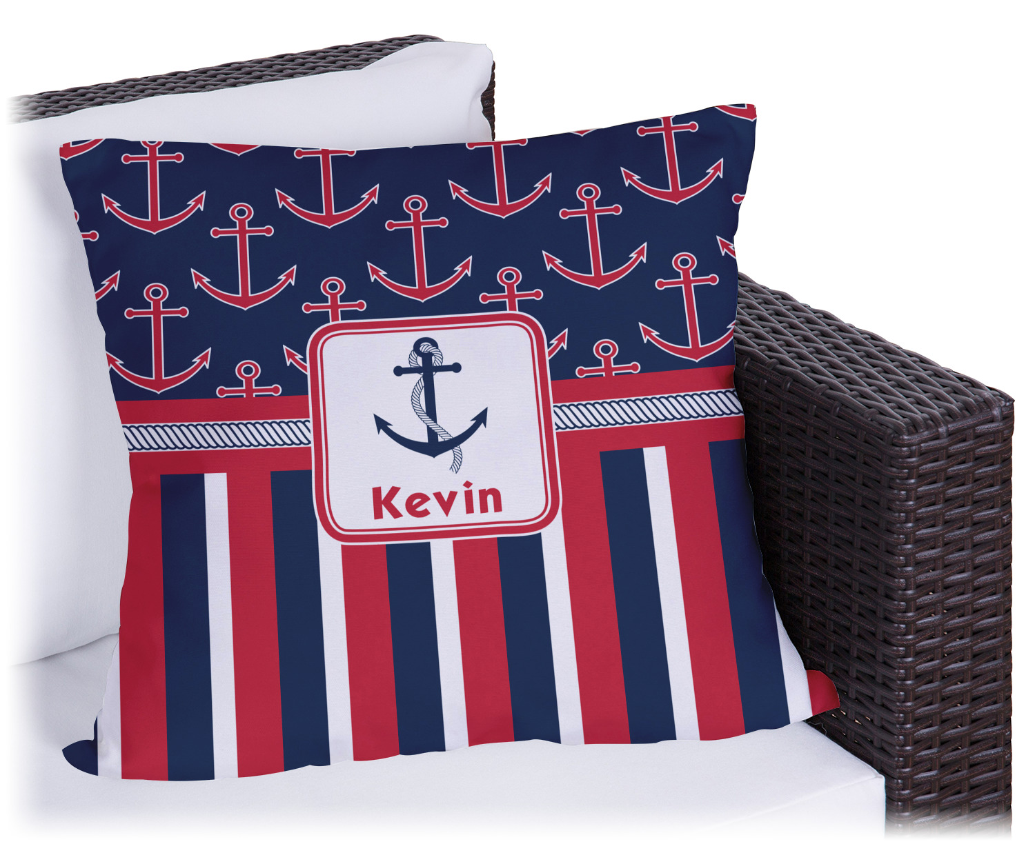 Nautical Anchors & Stripes Outdoor Pillow (Personalized) YouCustomizeIt