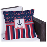 Nautical Anchors & Stripes Outdoor Pillow - 16" (Personalized)