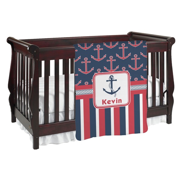 Custom Nautical Anchors & Stripes Baby Blanket (Double Sided) (Personalized)