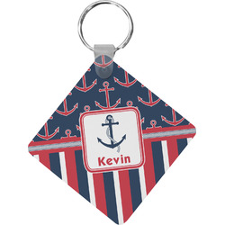 Nautical Anchors & Stripes Diamond Plastic Keychain w/ Name or Text