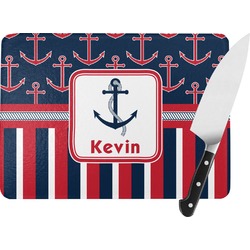 Nautical Anchors & Stripes Rectangular Glass Cutting Board (Personalized)