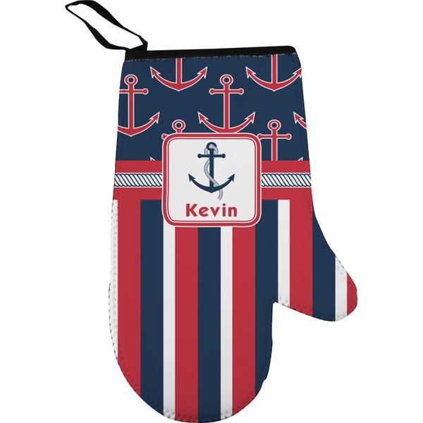 Custom Nautical Anchors & Stripes Right Oven Mitt (Personalized)