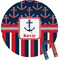 Nautical Anchors & Stripes Personalized Round Fridge Magnet