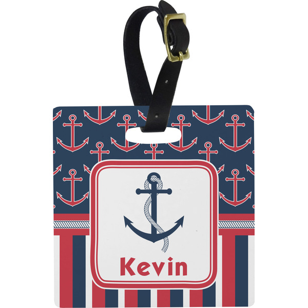Nautical Anchors & Stripes Personalized Square Luggage Tag
