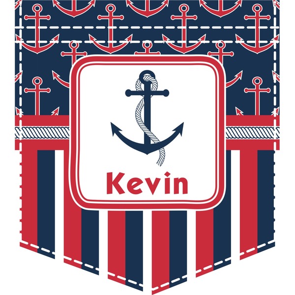 Custom Nautical Anchors & Stripes Iron On Faux Pocket (Personalized)