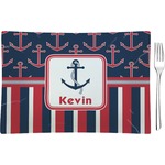 Nautical Anchors & Stripes Glass Rectangular Appetizer / Dessert Plate (Personalized)