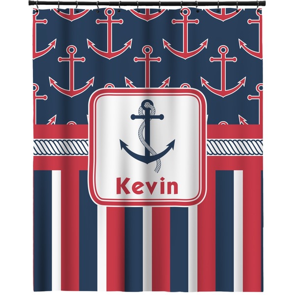 Custom Nautical Anchors & Stripes Extra Long Shower Curtain - 70"x84" (Personalized)