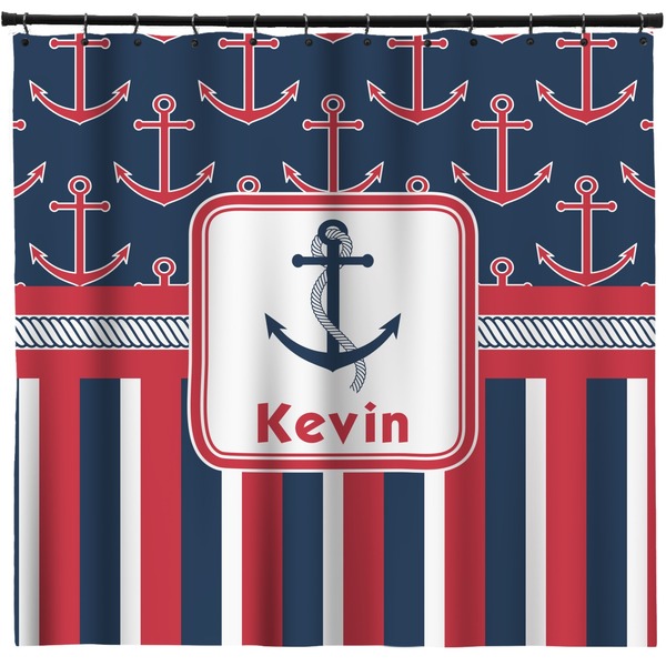 Custom Nautical Anchors & Stripes Shower Curtain - 71" x 74" (Personalized)