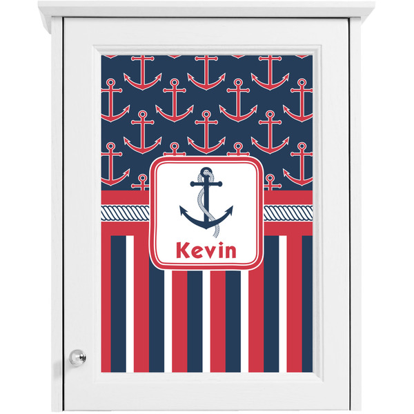 Nautical Anchors & Stripes Single White Cabinet Decal