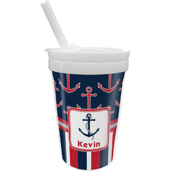 Nautical Anchors & Stripes Sippy Cup with Straw (Personalized)