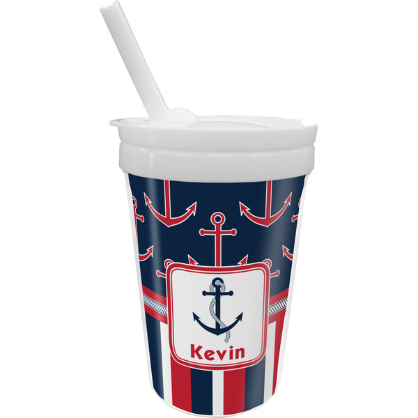 Custom Nautical Anchors & Stripes Sippy Cup with Straw (Personalized)