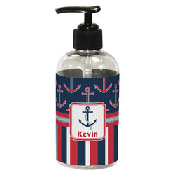 Nautical Anchors & Stripes Plastic Soap / Lotion Dispenser (8 oz - Small - Black) (Personalized)