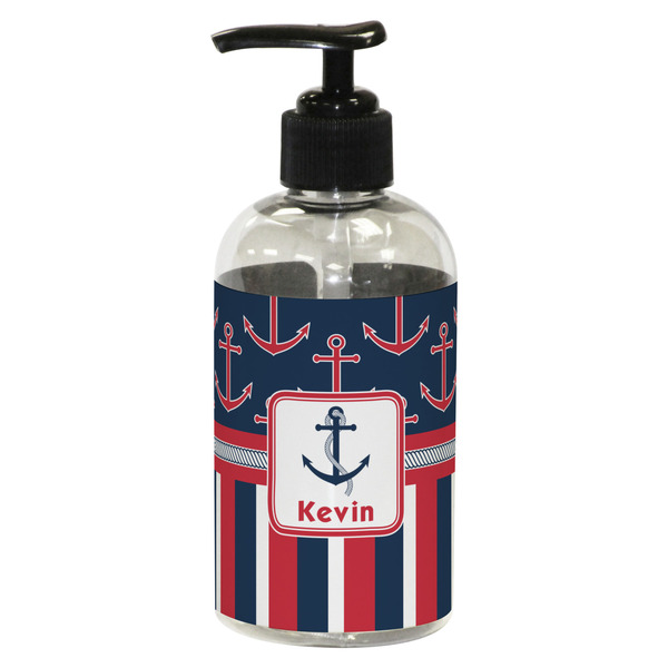 Custom Nautical Anchors & Stripes Plastic Soap / Lotion Dispenser (8 oz - Small - Black) (Personalized)