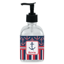 Nautical Anchors & Stripes Glass Soap & Lotion Bottle - Single Bottle (Personalized)