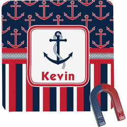 Nautical Anchors & Stripes Square Fridge Magnet (Personalized)