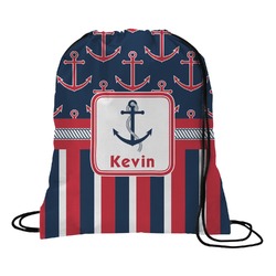 Nautical Anchors & Stripes Drawstring Backpack - Large (Personalized)