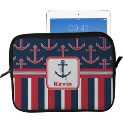 Nautical Anchors & Stripes Tablet Case / Sleeve - Large (Personalized)