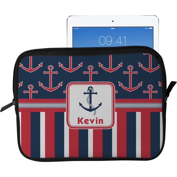 Custom Nautical Anchors & Stripes Tablet Case / Sleeve - Large (Personalized)