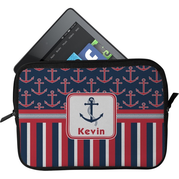 Custom Nautical Anchors & Stripes Tablet Case / Sleeve - Small (Personalized)