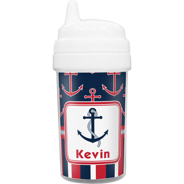 Custom Nautical Anchors & Stripes Sippy Cup (Personalized)
