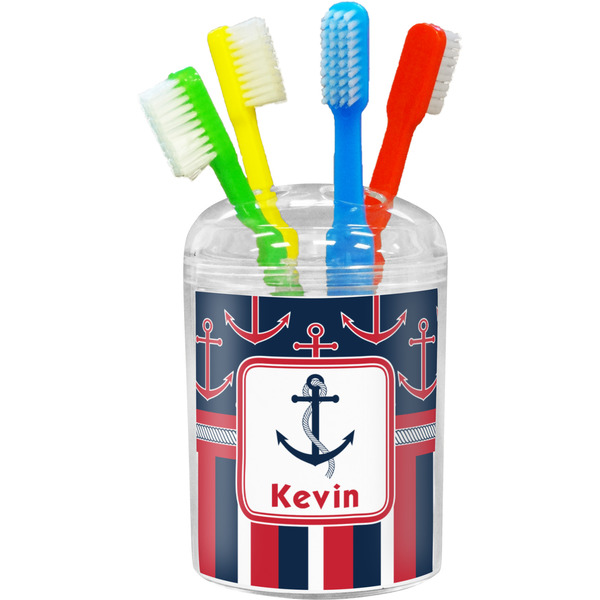 Custom Nautical Anchors & Stripes Toothbrush Holder (Personalized)