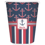 Nautical Anchors & Stripes Waste Basket - Double Sided (White) (Personalized)