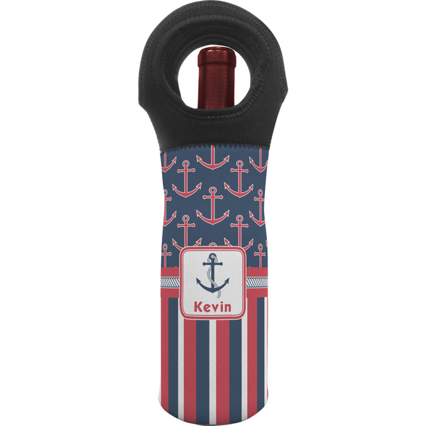 Custom Nautical Anchors & Stripes Wine Tote Bag (Personalized)
