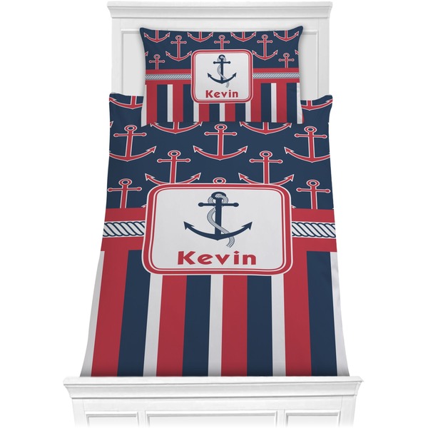 Custom Nautical Anchors & Stripes Comforter Set - Twin (Personalized)
