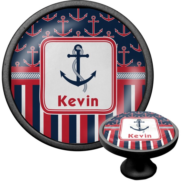 Custom Nautical Anchors & Stripes Cabinet Knob (Black) (Personalized)