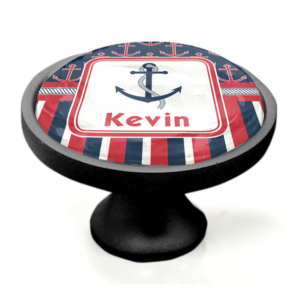 Nautical Anchors & Stripes Black Custom Cabinet Knob (Side)