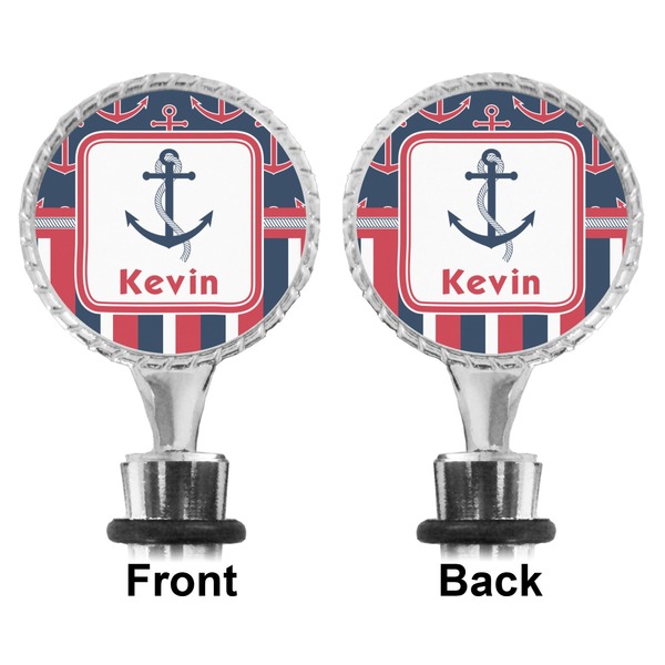 Nautical Anchors & Stripes Bottle Stopper - Front and Back
