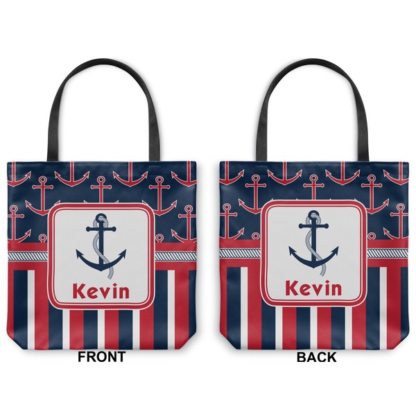 Nautical Anchors & Stripes Canvas Tote - Front and Back