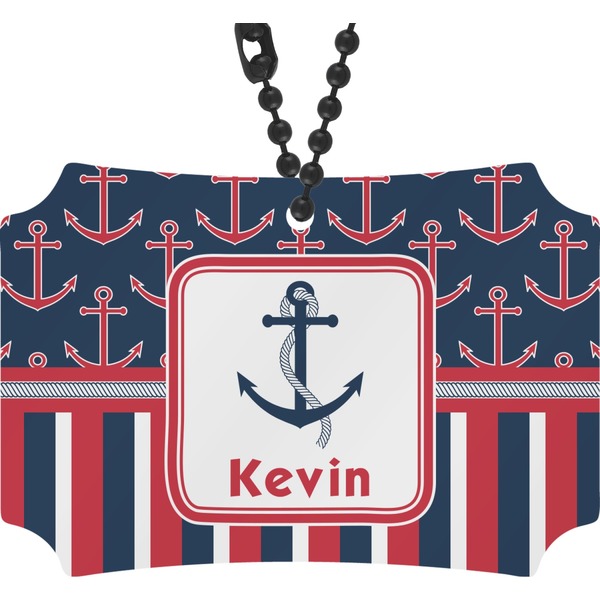 Custom Nautical Anchors & Stripes Rear View Mirror Ornament (Personalized)