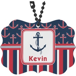 Nautical Anchors & Stripes Rear View Mirror Decor (Personalized)