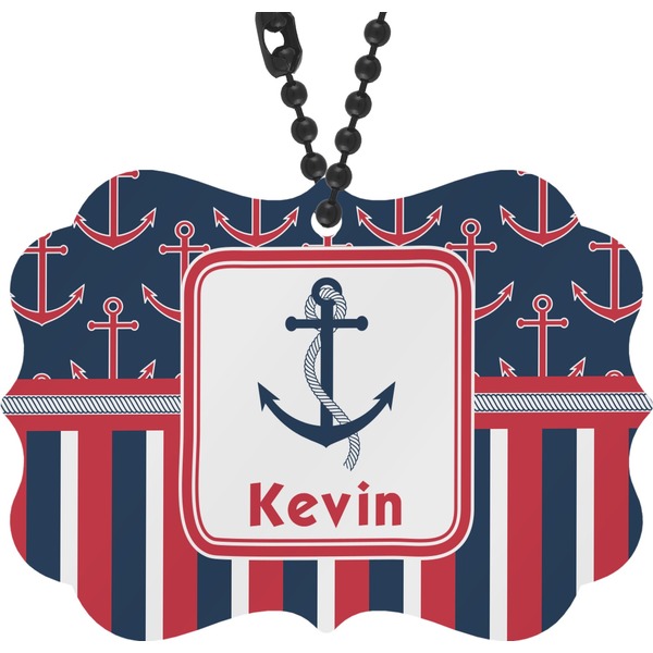 Custom Nautical Anchors & Stripes Rear View Mirror Decor (Personalized)