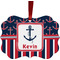 Nautical Anchors & Stripes Metal Frame Ornament - Double Sided w/ Name or Text