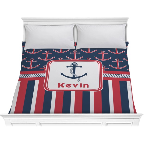 Custom Nautical Anchors & Stripes Comforter - King (Personalized)