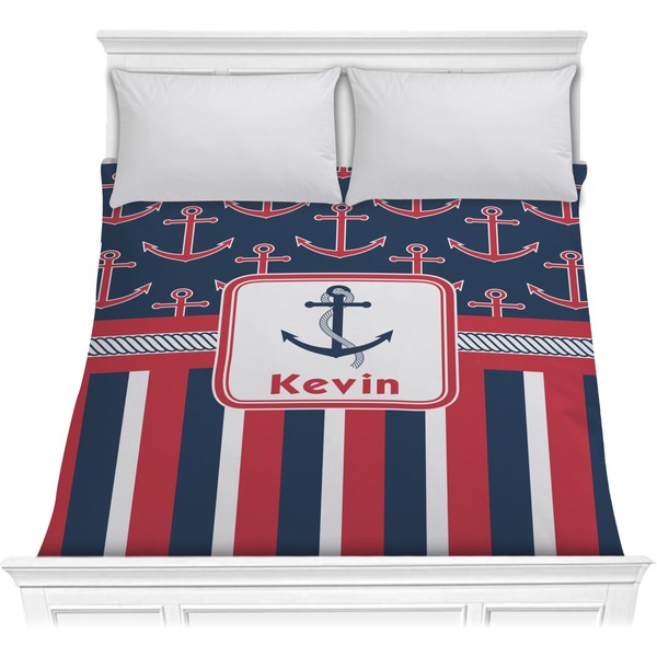 Custom Nautical Anchors & Stripes Comforter - Full / Queen (Personalized)