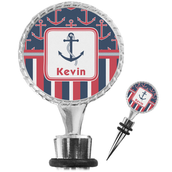 Custom Nautical Anchors & Stripes Wine Bottle Stopper (Personalized)