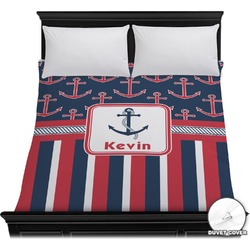 Nautical Anchors & Stripes Duvet Cover - Full / Queen (Personalized)