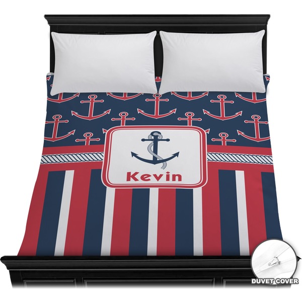 Custom Nautical Anchors & Stripes Duvet Cover - Full / Queen (Personalized)