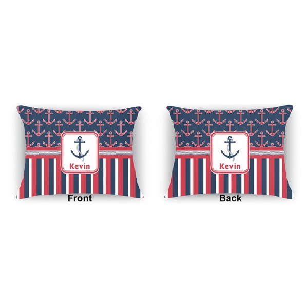 Nautical Anchors & Stripes Indoor Rectangular Burlap Pillow (Front and Back)