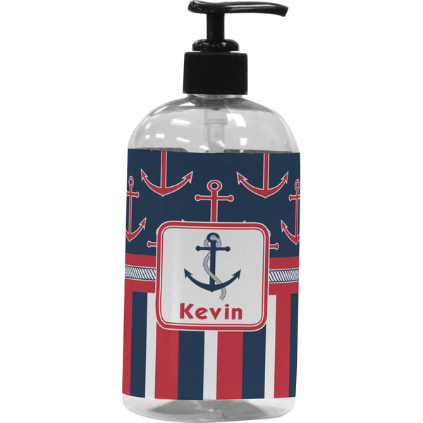 Custom Nautical Anchors & Stripes Plastic Soap / Lotion Dispenser (Personalized)