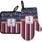Nautical Anchors & Stripes Oven Mitt & Pot Holder Set w/ Name or Text