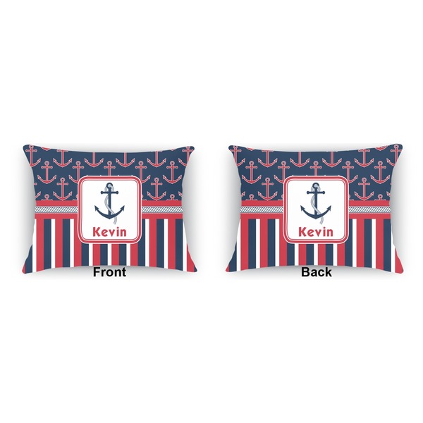 Nautical Anchors & Stripes Outdoor Rectangular Throw Pillow (Front and Back)