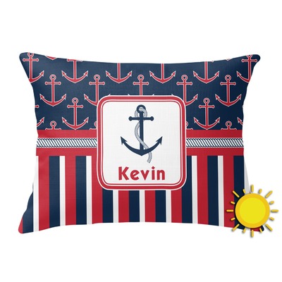 Nautical Anchors & Stripes Outdoor Throw Pillow (Rectangular) (Personalized)