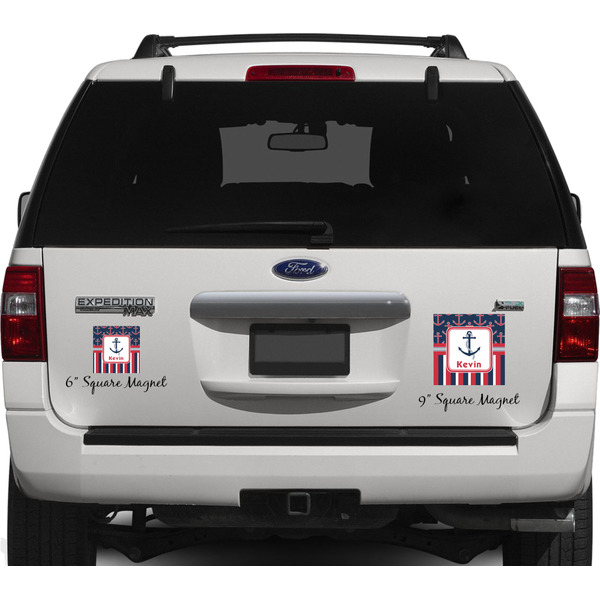 Nautical Anchors & Stripes Personalized Square Car Magnets on Ford Explorer