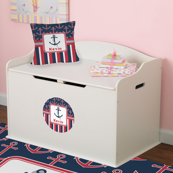 Nautical Anchors & Stripes Round Wall Decal on Toy Chest