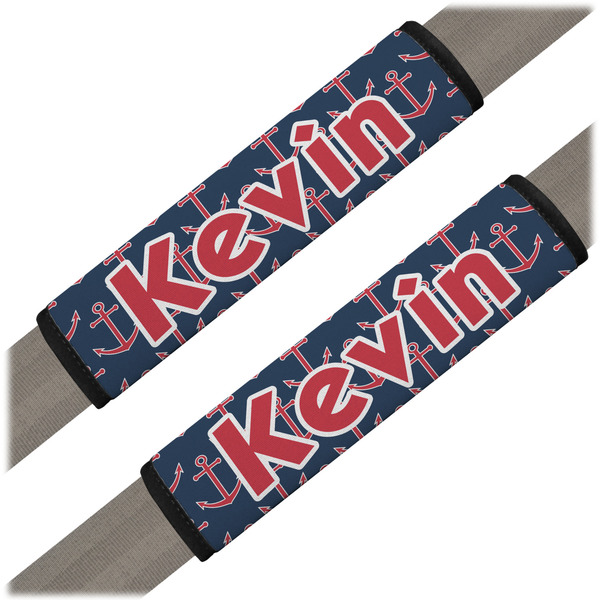 Custom Nautical Anchors & Stripes Seat Belt Covers (Set of 2) (Personalized)